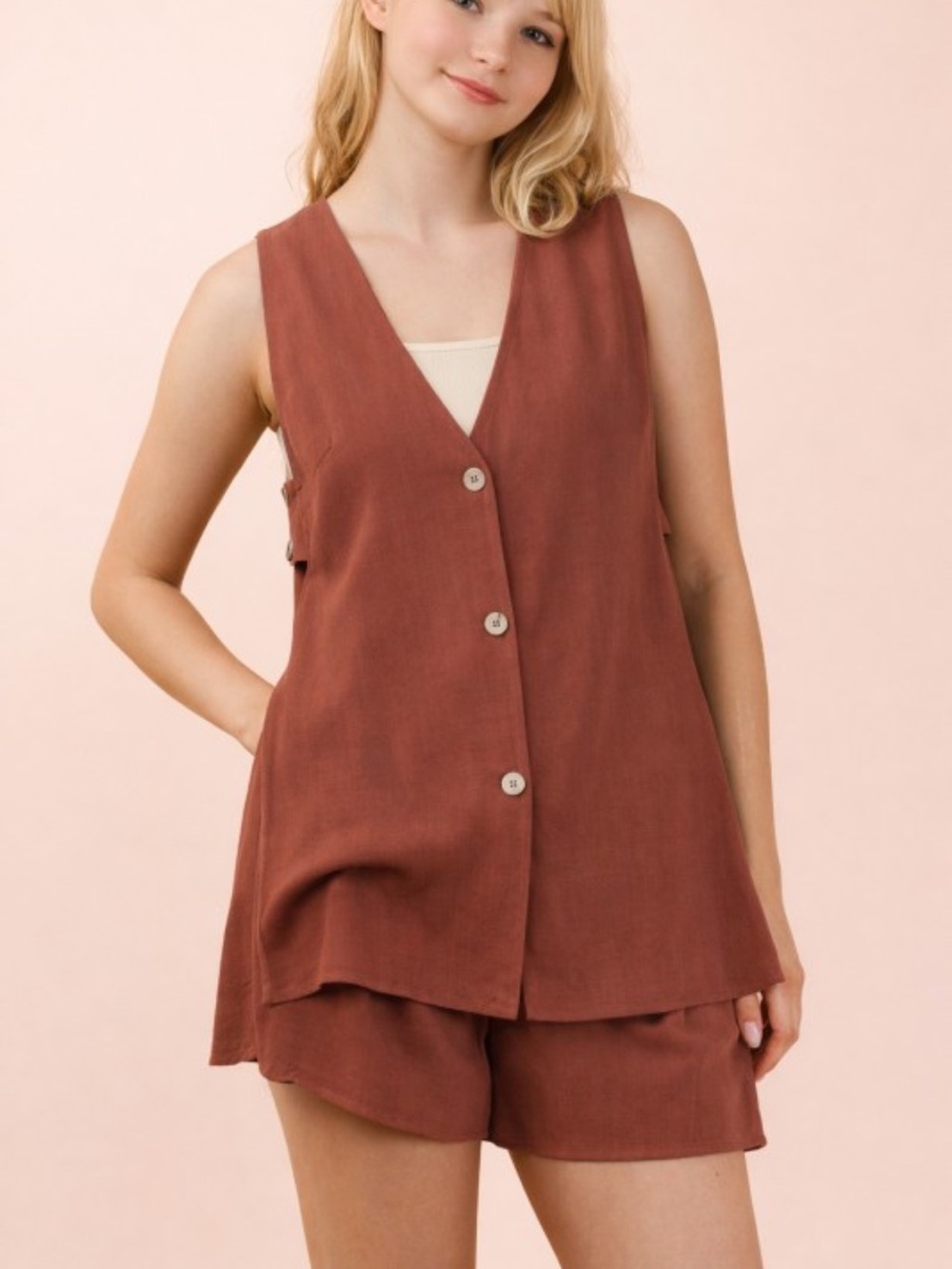 Linen Top & Shorts Set
